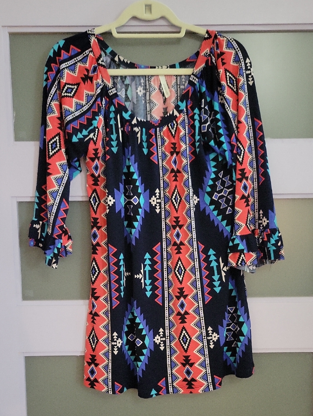 Cezanne Navy Aztec Print Tunic with Coral, Turquoise & Purple